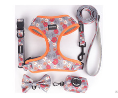 Okeypets Customozed Pattern Printing Pet Collar Leash Soft Dog Harness Set Pink