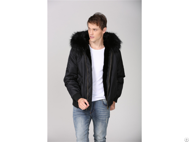 Black Bomber Jacket Men Styke Faux Fur Lined Warm Coat
