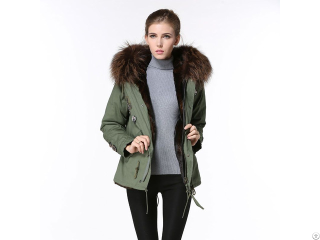 Beads Parka Short Coffee Brown Faux Fur Jacket Unisex Clothes