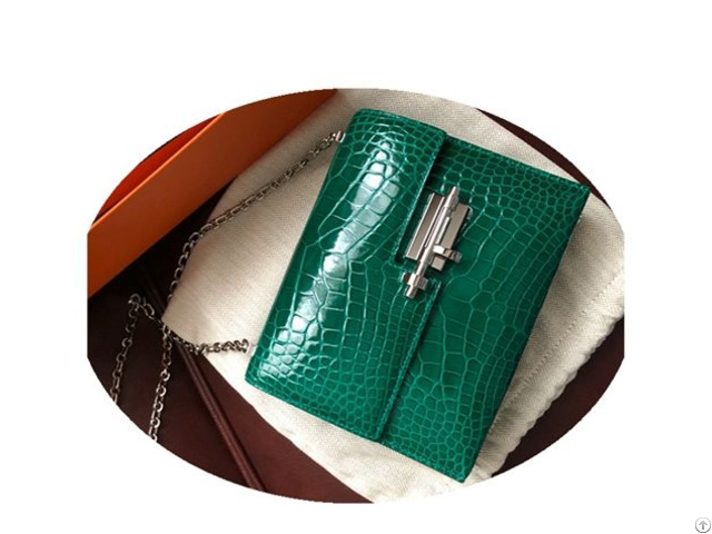 Chain Latch Crocodile Pattern Women Small Square Bag First Layer Cowhide