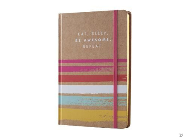 Office Stationery Items Gold Edge Kraft Elastic Notebook With Pendant