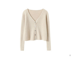 Ribbed 100 Cashmere V Neck Cardigan Jacket