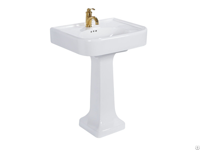 Bathroom Cupc Certified Rectangle Glassy White Ceramic Porcelain Pedestal Sink