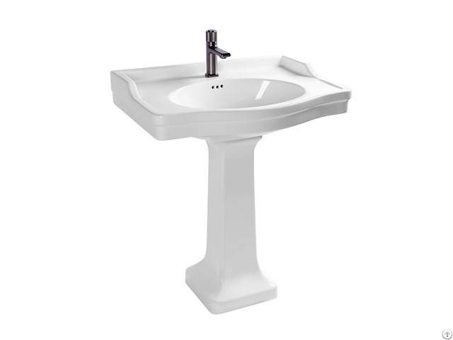 Modern Design Bathroom White Rectangle Vitreous China Ceramic Pedestal Sink