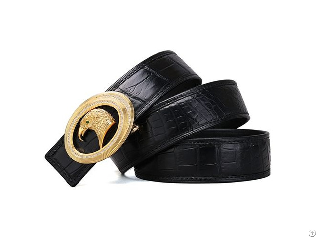 New Eagle Head Men Steel Buckle Plated Crocodile Belt