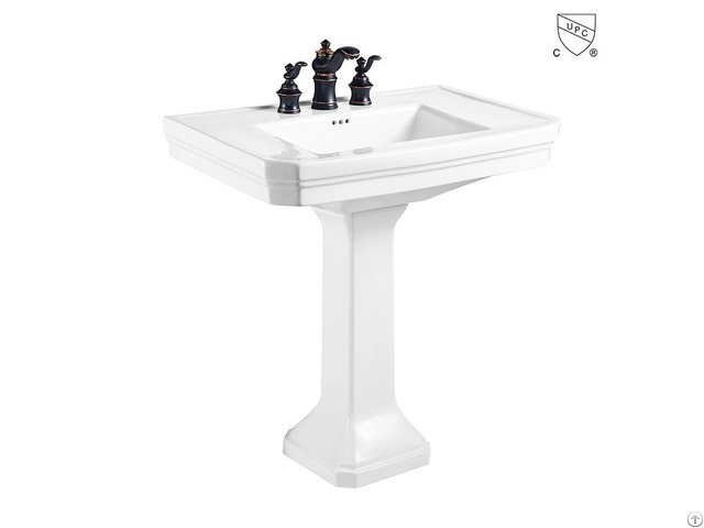 Cupc Certified Rectangle Modern Design White Ceramic Bathroom Two Piece Pedestal Sink