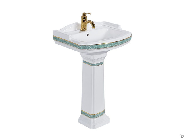 Cupc Certified Classic Design Green And Gold Color Decor Bathroom Porcelain Ceramic Pedestal Sink