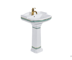 Cupc Certified Classic Design Green And Gold Color Decor Bathroom Porcelain Ceramic Pedestal Sink