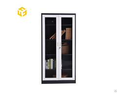 Metal Furniture Hotsale 4 Adjustable Shelves Two Glass Swing Door Steel File Storage Cabinet