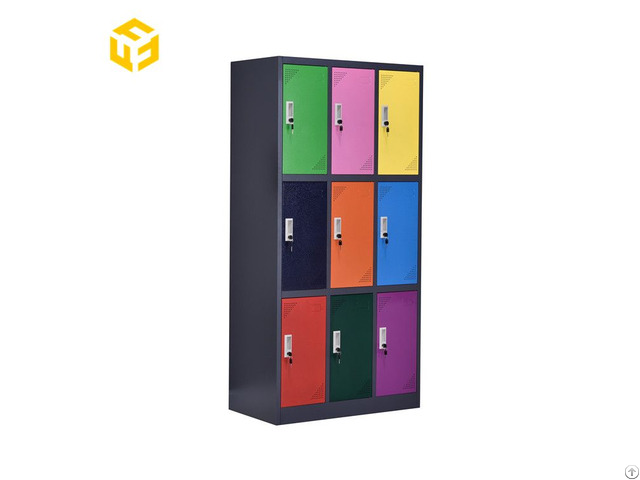 Office Cabinet Metal Almirah School Gym Use Mixed Color 9 Door Steel Wardrobe