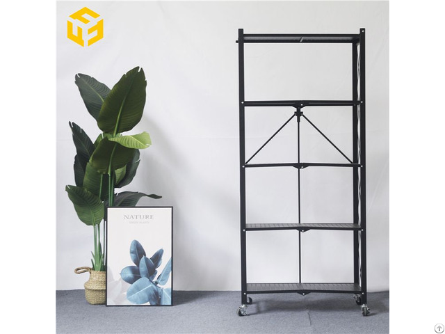 Home Use Mobile Kitchen Shelf Living Room Metal Folding Rack With Castors
