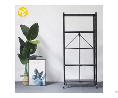 Home Use Mobile Kitchen Shelf Living Room Metal Folding Rack With Castors