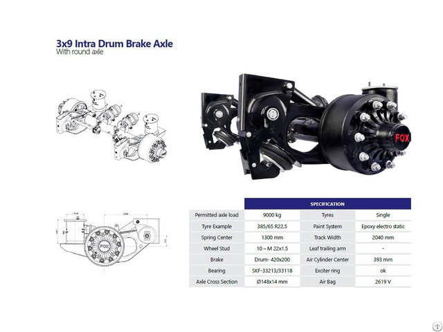 Semi Trailer Intra Drum Brake Axle With Air Suspension