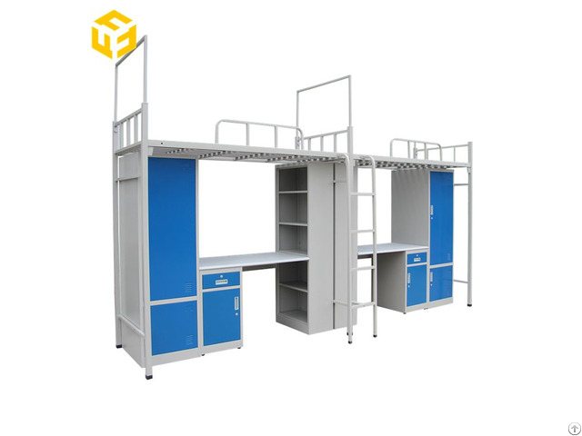 Student Staff Apartment School Dormitory Bunk Bed With Study Desks Bookshelves And Steel Locker