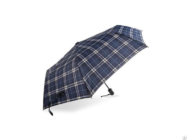 Striped Lattice Shrink Pongee Three Fold Umbrella