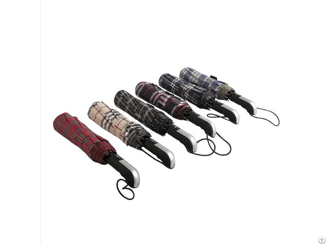 Dark Striped Plaid Pongee Three Fold Umbrella
