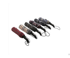 Dark Striped Plaid Pongee Three Fold Umbrella