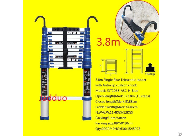 Single Blue Telescopic Ladder With Anti Slip Cushion Hook