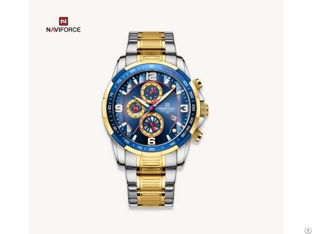 Naviforce Stainless Steel Strap Luminous Wristwatch Waterproof Men Clock