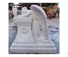 Memorial Hand Carved White Marble Grieving Angel Statue For Cemetery And Gravesite