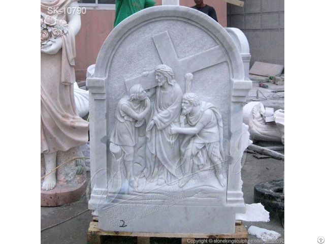 Religious Hand Carved Marble Low Relief Sculpture Stations Of The Cross For Sale