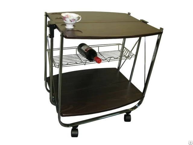 Barrel Shaped Wooden Board Two Tier Foldable Trolley