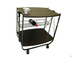 Barrel Shaped Wooden Board Two Tier Foldable Trolley