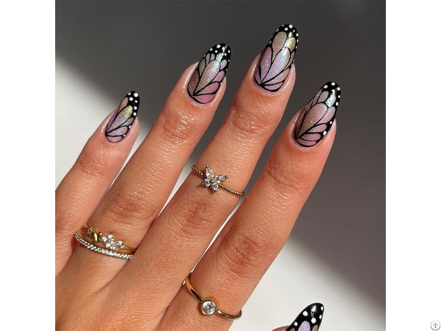 Black Butterfly Press On Nails Short Almond