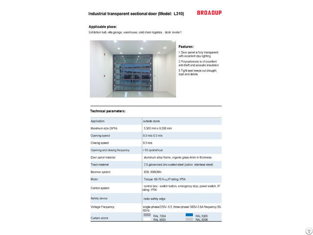 Industrial Transparent Sectional Door L310