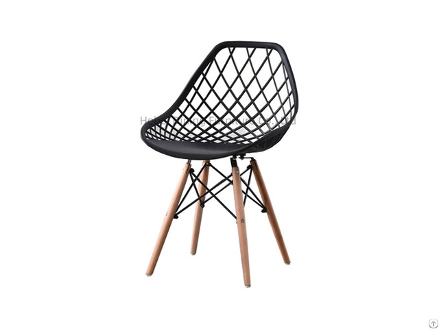 Plastic Chair With Hollow Back And Wooden Legs