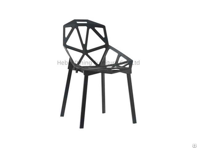 One Piece Plastic Chair With Hollow Seat Surface And Iron Legs