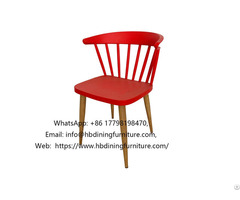 Red Curved Backrest Transfer Wood Grain Plastic Dining Chair