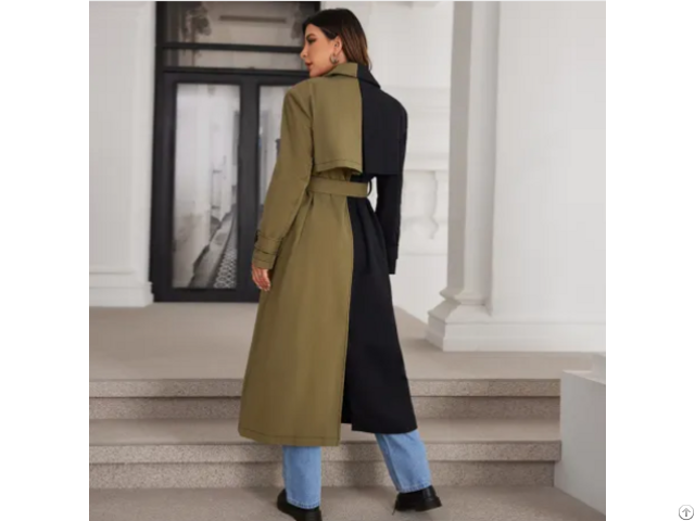 Nb2261 Color Block Belted Trench Coat