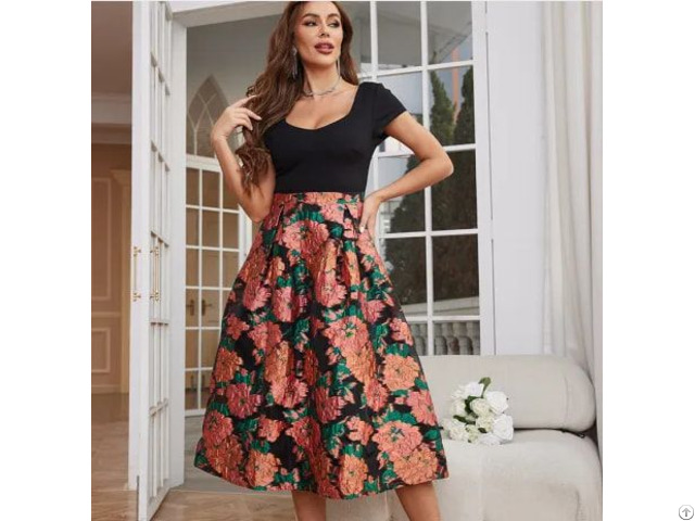 Cg2233 Printed Patchwork Midi Dress