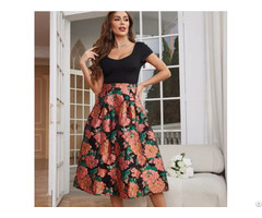 Cg2233 Printed Patchwork Midi Dress