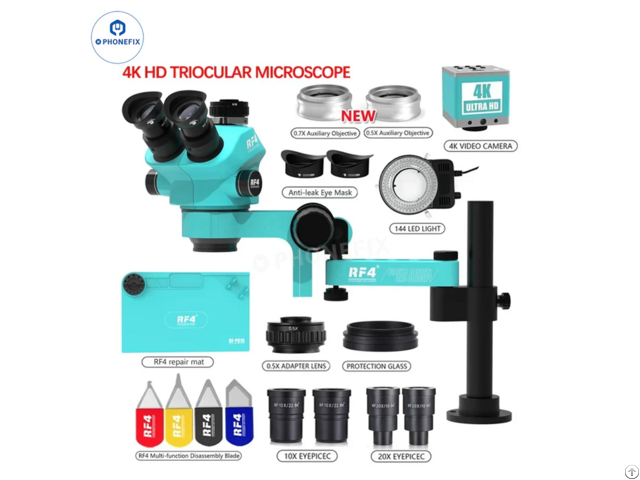 Rf4 Rf7050pro F019 Trinocular Stereo Microscope With Folding Swing Arm