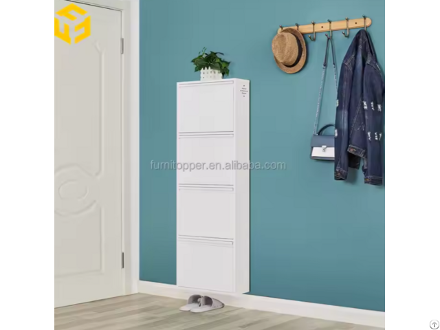 Furnitopper Wall Mount Metal Narrow Hidden Rack Cabinet With 4 Flip Drawers For Hallway Entryway