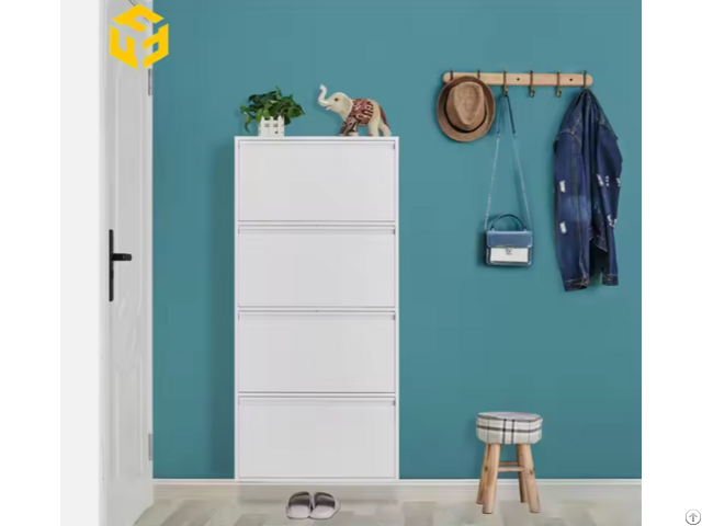 Modern Metal Lateral Shoe Cabinet Box Steel Hidden Rack With Dump Doors For Entryway Hallway