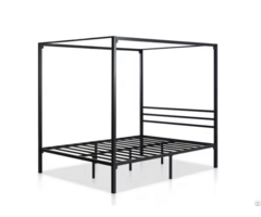 Modern Minimalist Black Queen King Size Four Poster Metal Canopy Bed Frame