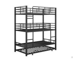 Space Saving Metal Triple Bunk Bed With Trundle For Kids Adults