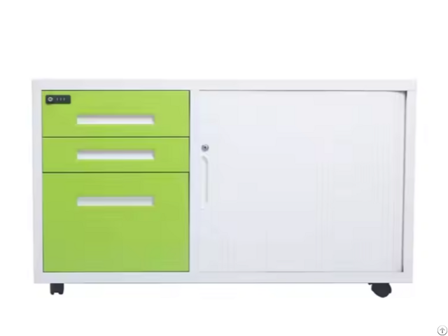 Metal Mobile Caddy 3 Drawer Movable Pedestal Cabinet With Tambour Door
