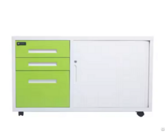 Metal Mobile Caddy 3 Drawer Movable Pedestal Cabinet With Tambour Door