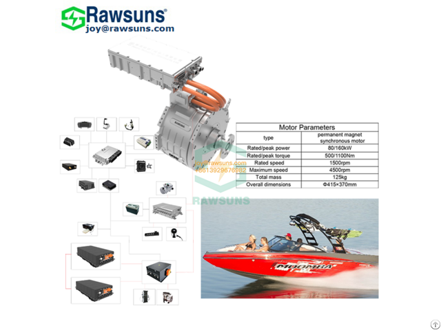 Plug And Play Ev Conversion Kit 80kw 1500rpm Motor 60kwh Battery Rawsuns Vcu For 7m Boat