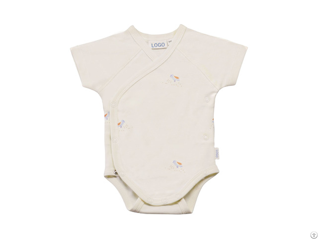 Peruvian Pima Cotton Short Sleeve Bird Baby Romper Infant Bodysuit Snap Button
