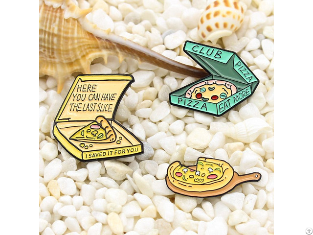 Yellow Irregular Pizza Box Pins Metal Badge Custom