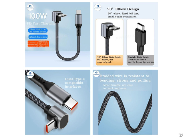 90° Elbow Fast Charging Data Type C Lightning Cable