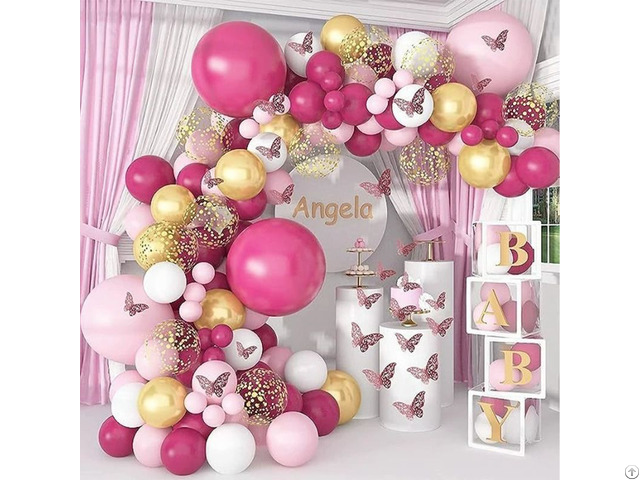 Gold And Pink Happy Birthday Balloon Arch