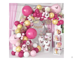 Gold And Pink Happy Birthday Balloon Arch