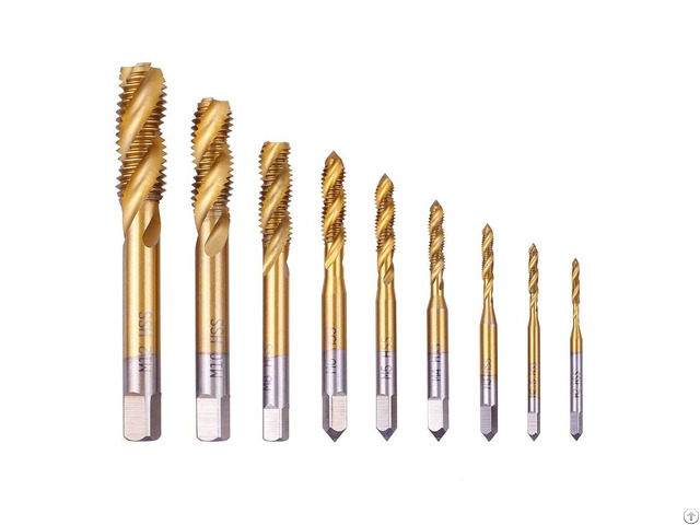 Mailuxia 5 Pcs M3 M4 M5 M6 M8 Titanium Coated Hss Spiral Flute Metric Taps Set