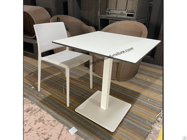 Customized Restaurant Contract Furniture White Hpl Metal Base Dining Table